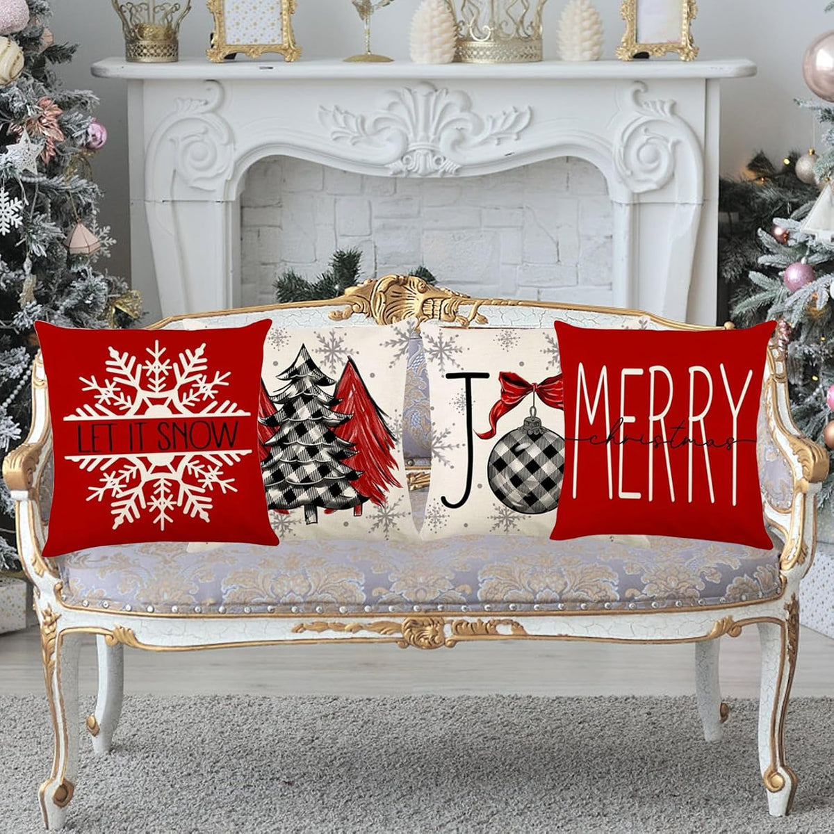 Christmas Decorations - Christmas Pillow Covers 18X18 Set of 4,Farmhouse Christmas Throw Pillow Covers Set for Home Bedroom Sofa Couch
