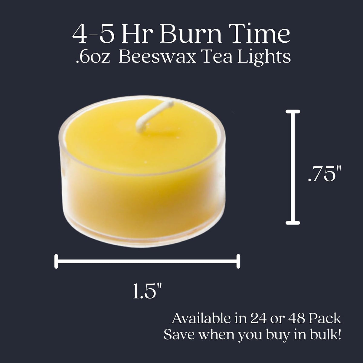 Tea Light Candles, Raw Yellow, Clear Cups, 24 Pack