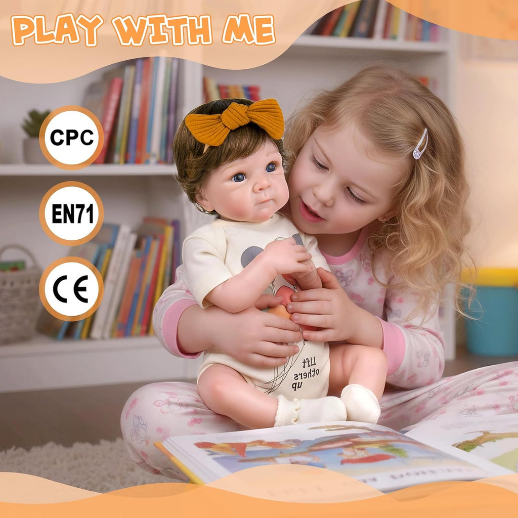 Reborn Baby Doll, 20-Inch Realistic Newborn Girl in Beige Outfit
