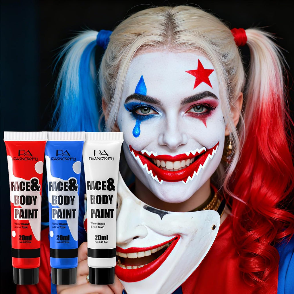 Red White Blue Face Paint, Halloween, Independence Day Body Paint