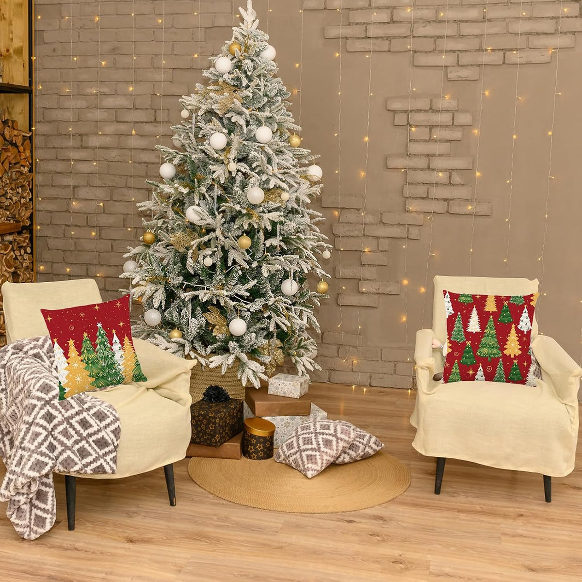 Christmas Decorations - Christmas Pillow Covers 18 X 18 Inches Set of 4,Xmas Tree Throw Pillow Cases Winter Holiday Decor for Sofa Living Room