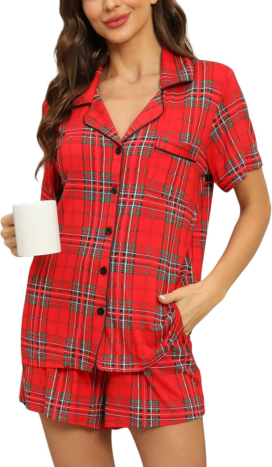 Womens Pajamas Set Short Sleeve Button down Sleepwear 2 Piece Pjs