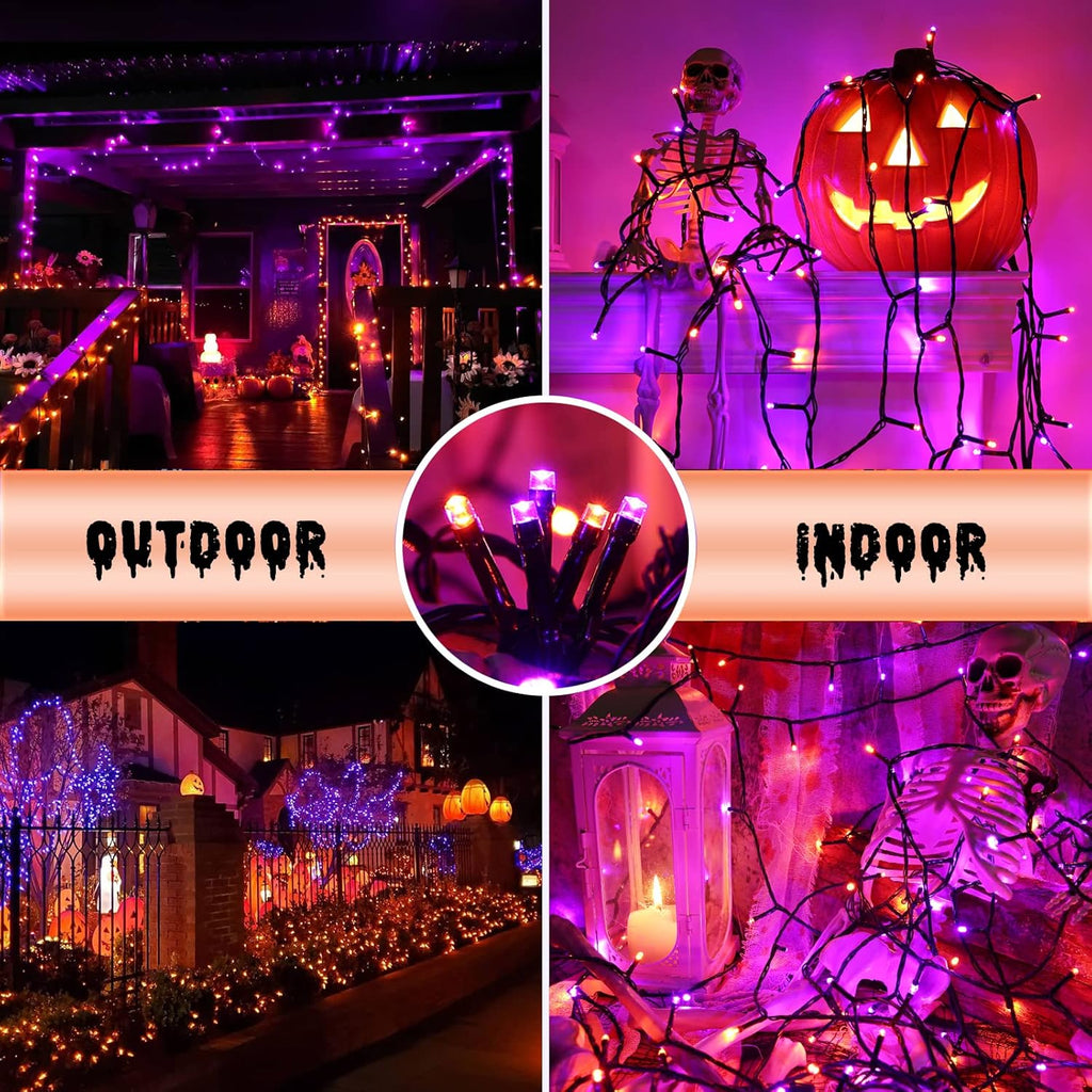 Orange and Purple Halloween Lights, 114Ft 300 LED Halloween String Lights
