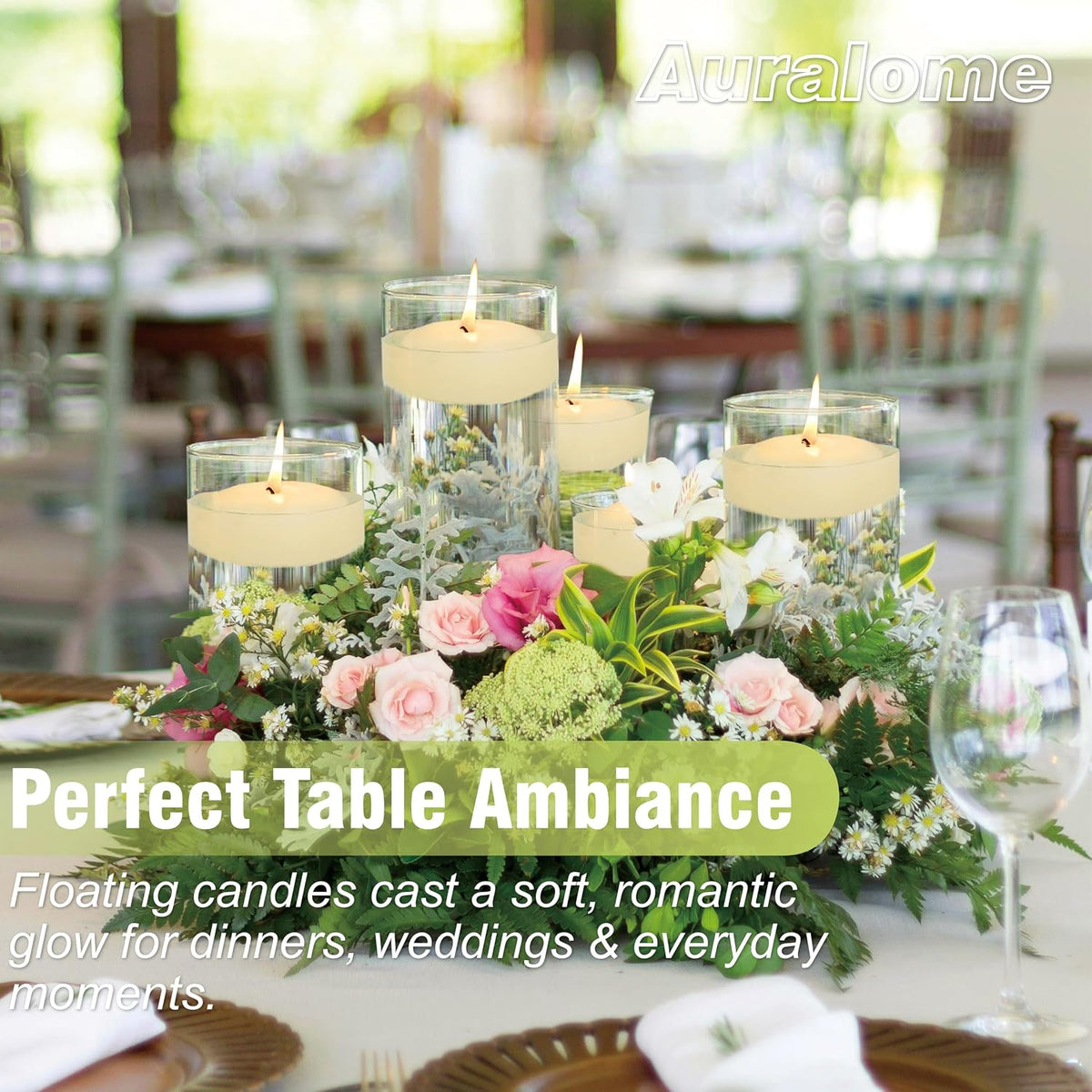 Ivory Floating Candles 3-Inch - 12 Pack Water Floating Candle Long Burning Candle Set Unscented Candles Floating for Centerpieces Wedding Dinner Thanksgiving Party Home Decor