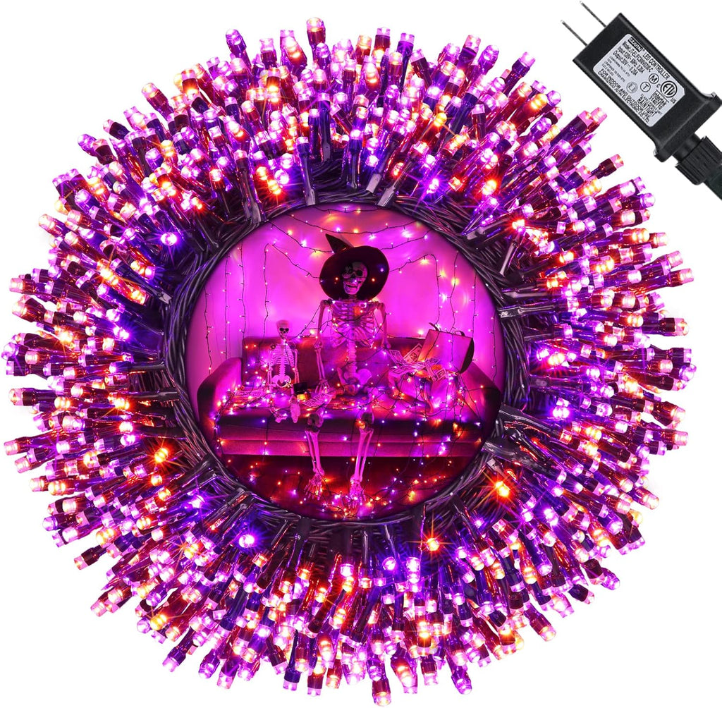 Orange and Purple Halloween Lights, 114Ft 300 LED Halloween String Lights