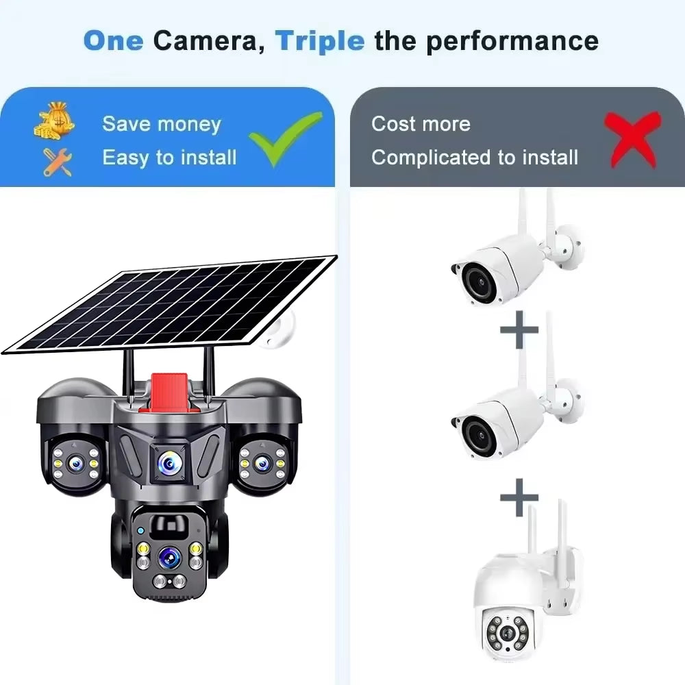 KERUI V380 Pro Outdoor PTZ 6MP WIFI 4G Solar Camera Home Security Triple Lens Camera Solar Panel CCTV Video Surveillance