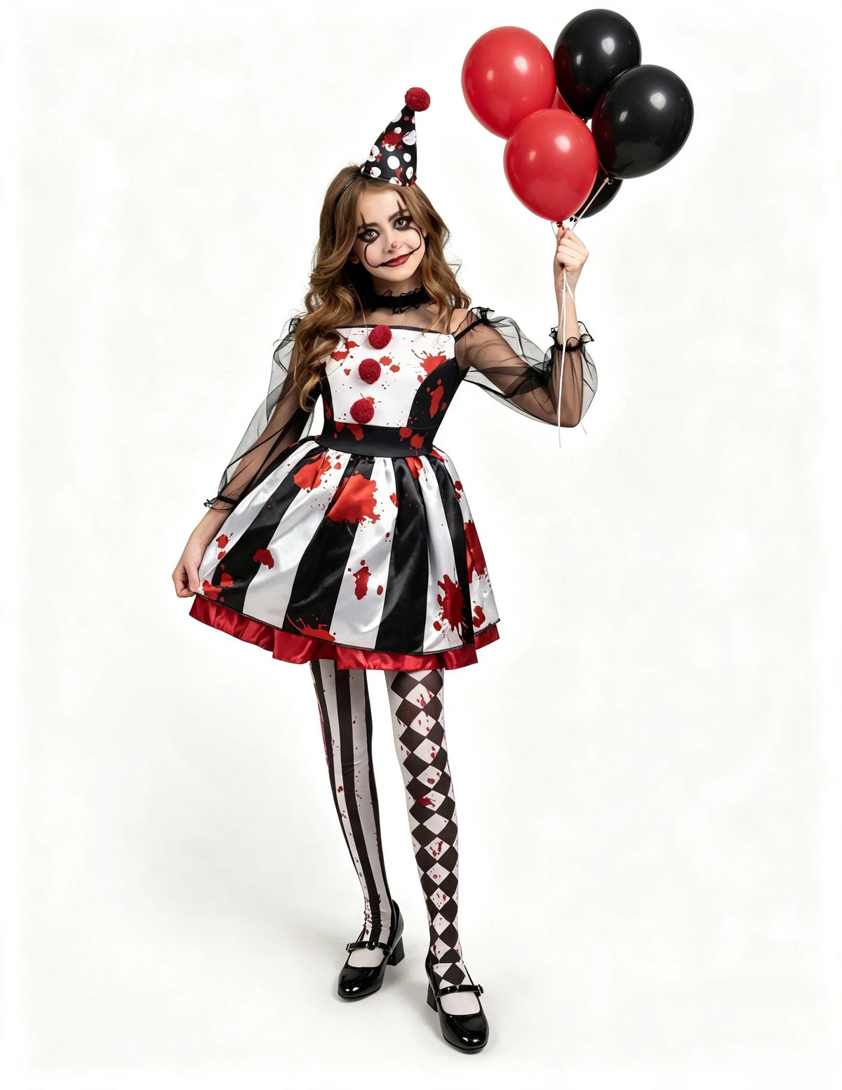 Girls Clown Costume, Halloween Scary Clown Costume, Family Matching Bloody Jester Dress for Girls Halloween Dress Up, Role Play, Cosplay Party