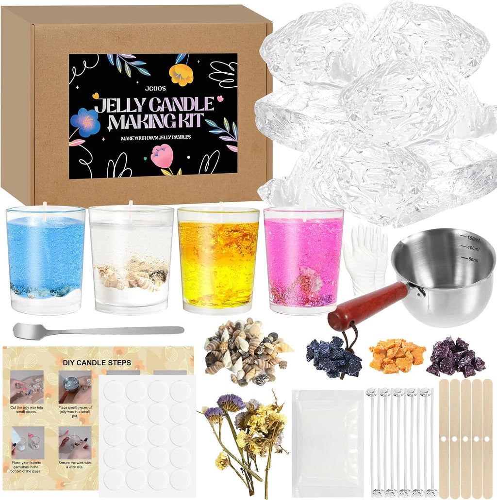 Jelly Candle Making Kit, DIY Candle Making Kit for Adults, 1.5 Lb Gel Wax for Candle Making, DIY Jelly Wax Melts, Candle Wick, Dried Flowers, Conch, Sand, Dye, Crafting Valentine'S Day Gift