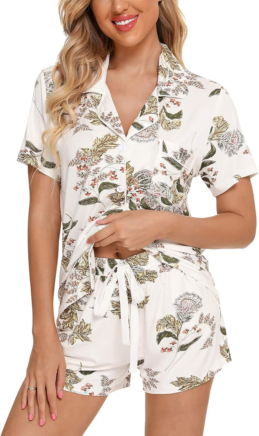 Womens Pajamas Set Short Sleeve Button down Sleepwear 2 Piece Pjs XXL