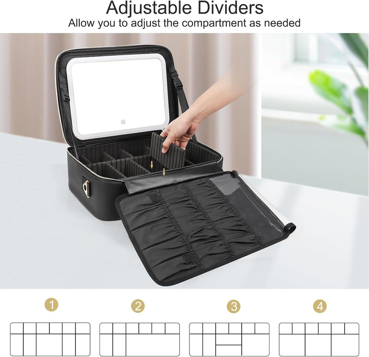 Large Makeup Bag with LED Mirror, Make up Case with Shoulder Strap
