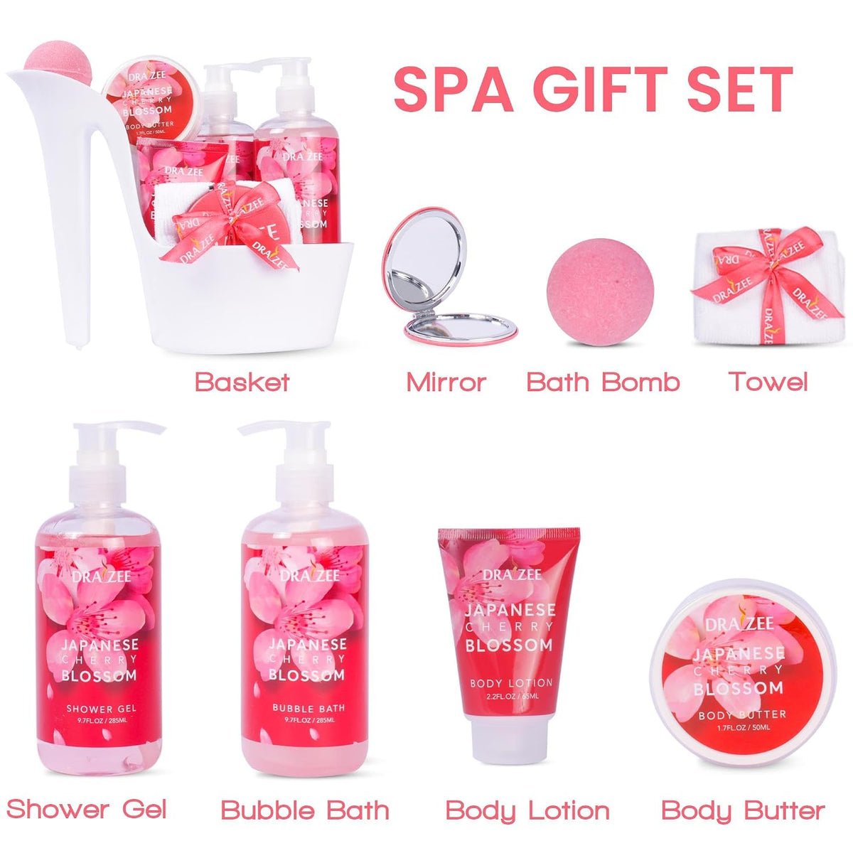 Heel Shoe Spa Gift Basket for Women, 8 Pc Cherry Blossom Scented