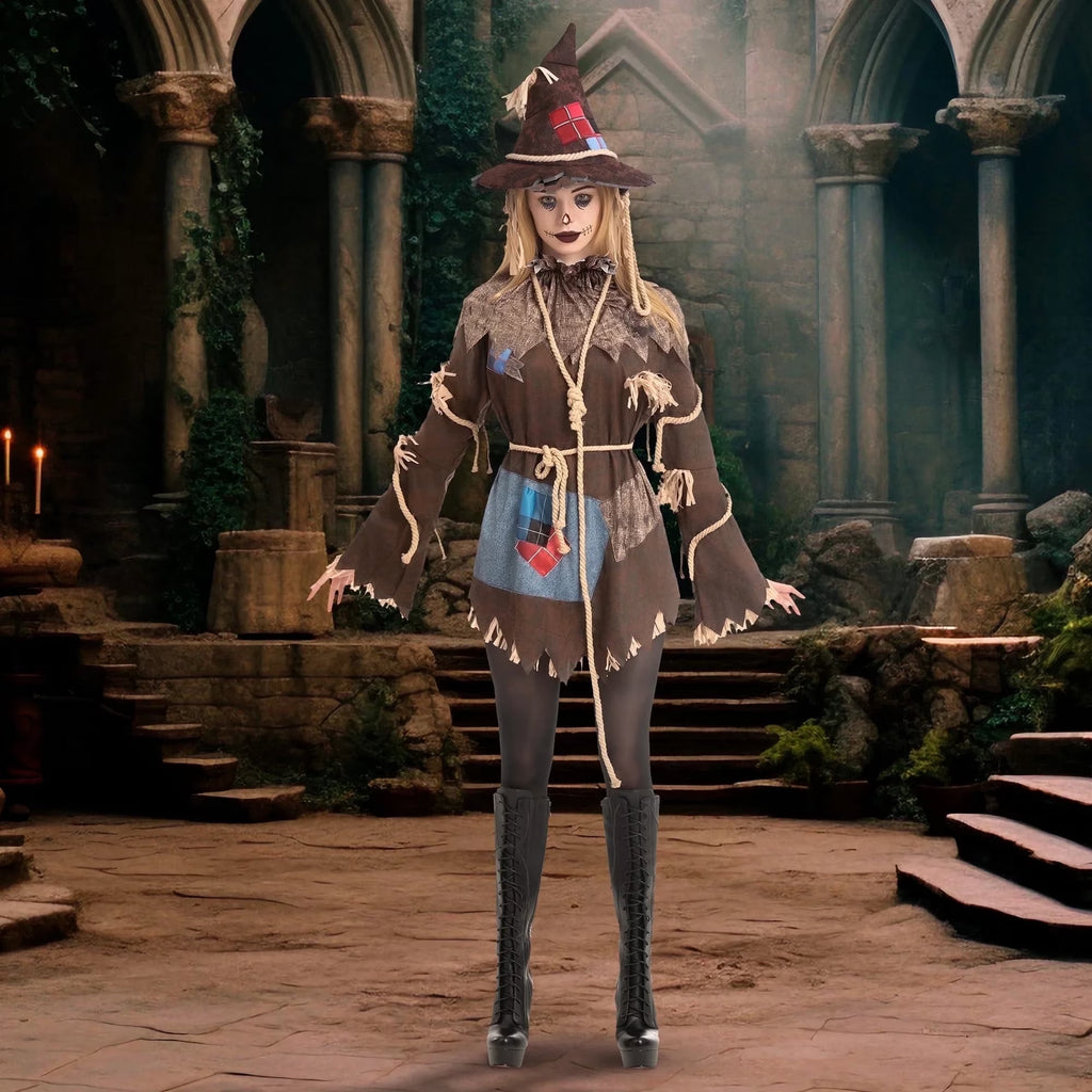 Scary Scarecrow Costume for Adult Women Halloween Dress up Party Cosplay