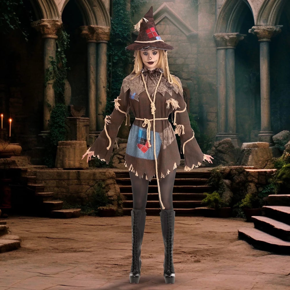 Scary Scarecrow Costume for Adult Women Halloween Dress up Party Cosplay