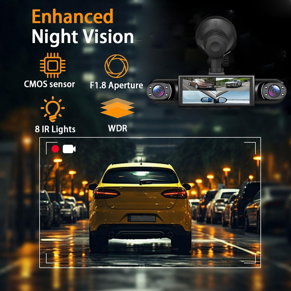 360° Full View Dash Cam Front and Rear Inside, 4 Channel Dashcam 1080P Full HD Dash Camera for Cars with Infrared Lamps Night Vision G-Sensor, Parking Mode, 64GB SD Card Car Accessories