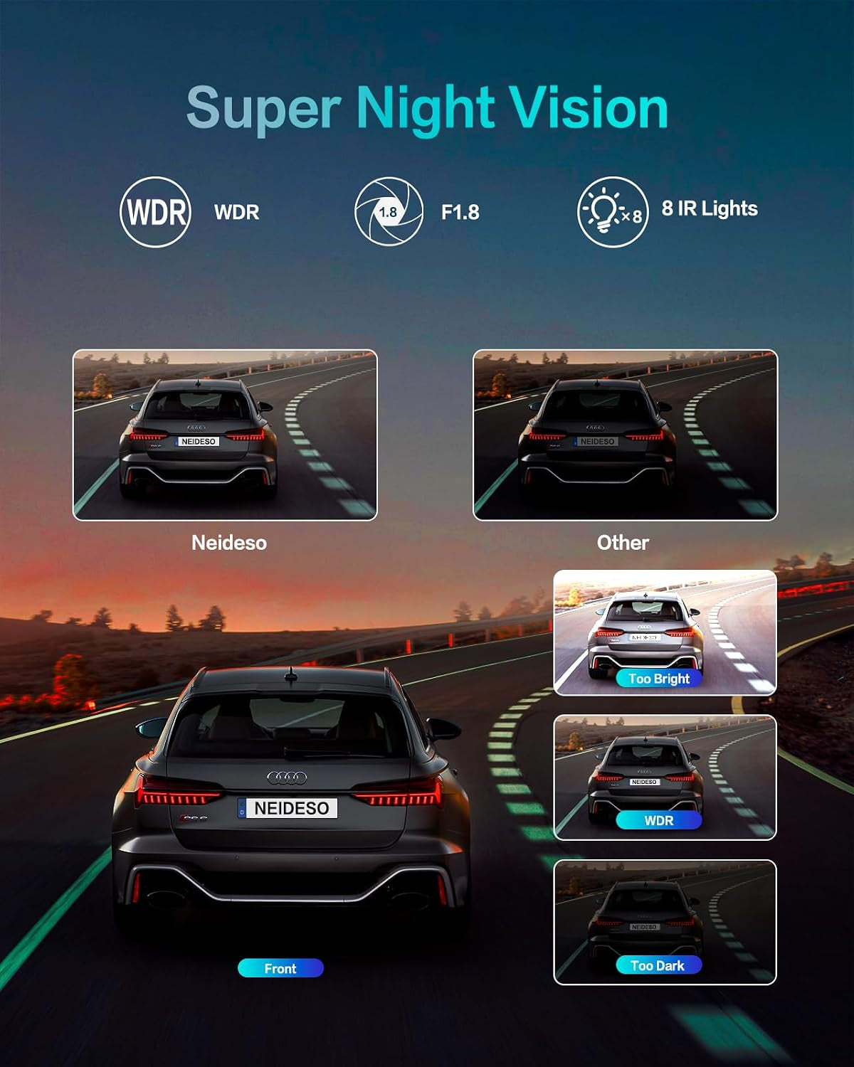 360° View 4K 2160P Dash Cam Front and Rear, 4 Channel Dash Camera for Cars, AI Fatigue Driving Monitor, 5G Wifi GPS, 8 IR Lamps Night Vision, Free 64G Card Included, 24H Parking Mode, N700Pro