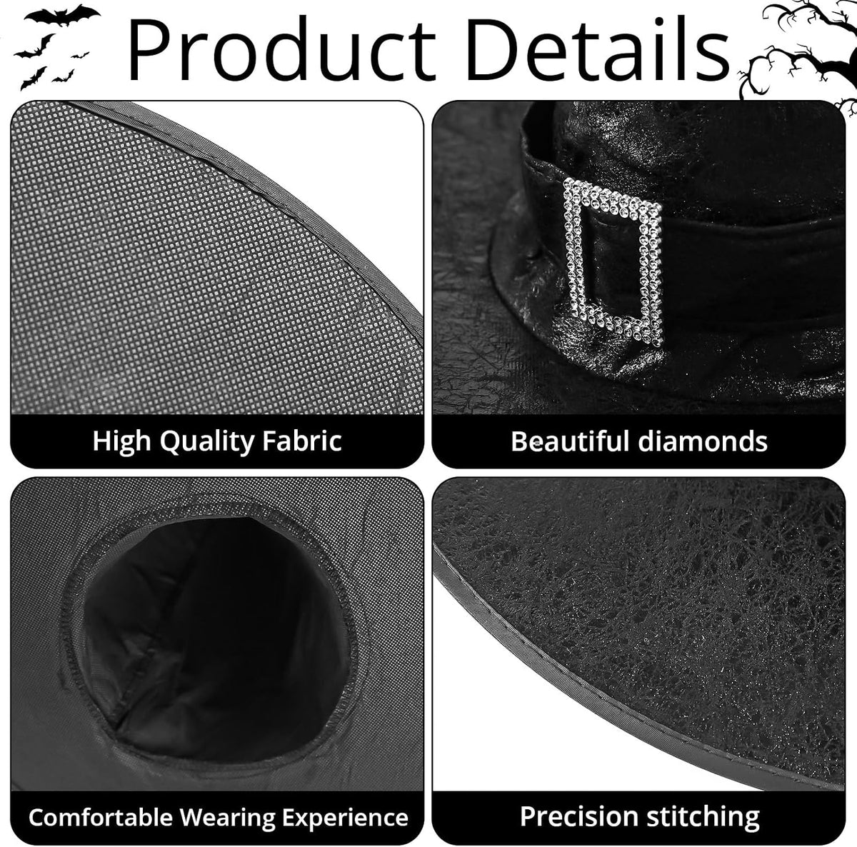 JXITON Halloween Witch Hat Black Costume Witches Hats with Buckle Faux Leather Witch Hat for Women Men Witch Wizard Costume Cosplay Party Supply