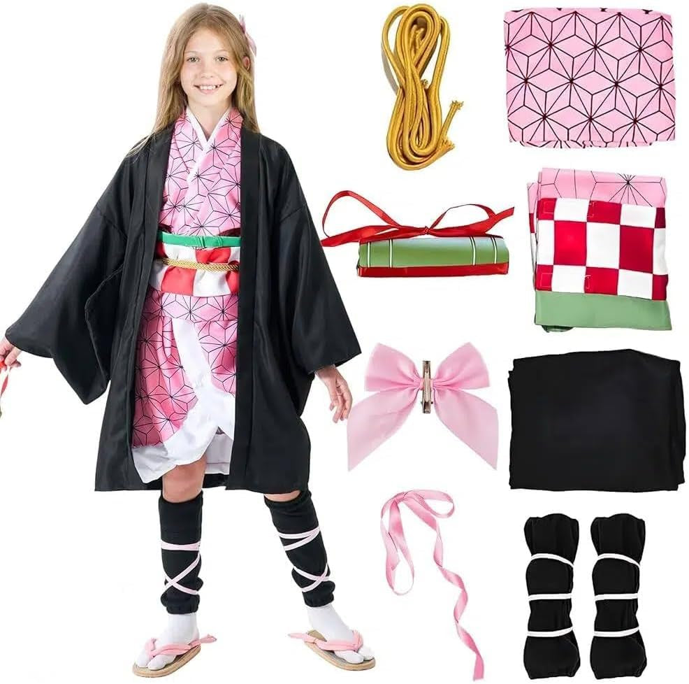 Kamado Anime Cosplay Costume Kimono Outfit, Anime Costume Kids Halloween Costume, Halloween Costume for Boys Girls