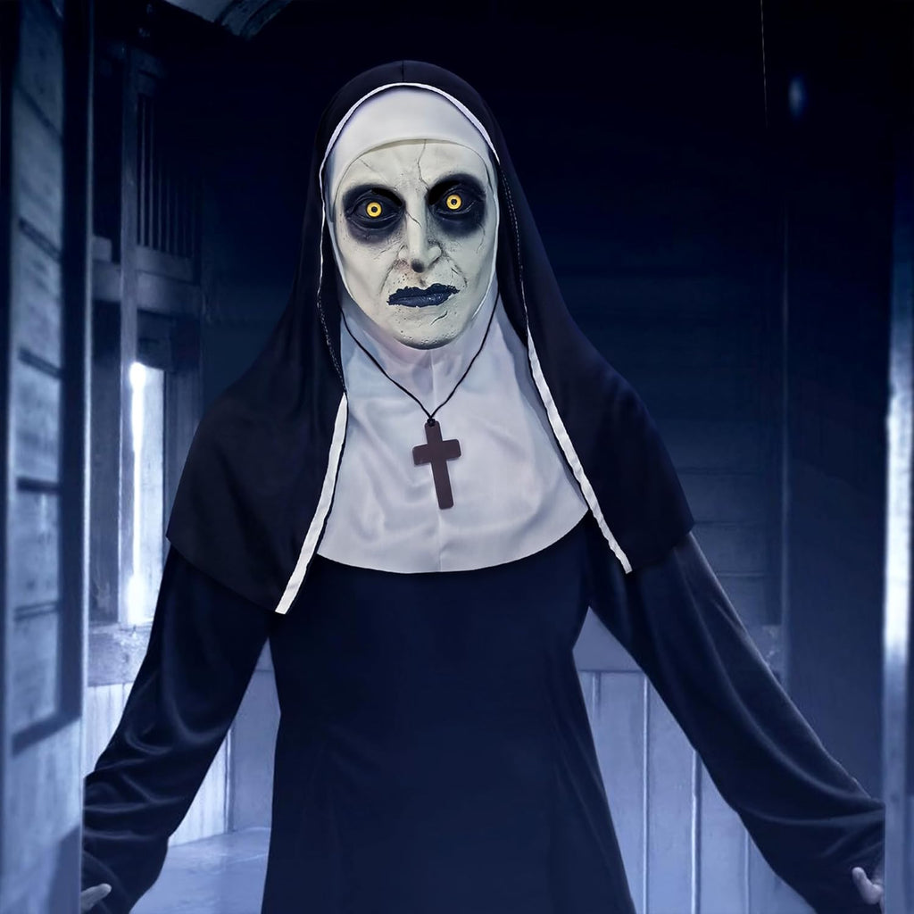 Scary Nun Mask Halloween Mask Nun Costume Creepy Latex Mask for Women Adults for Cosplay Costume Props