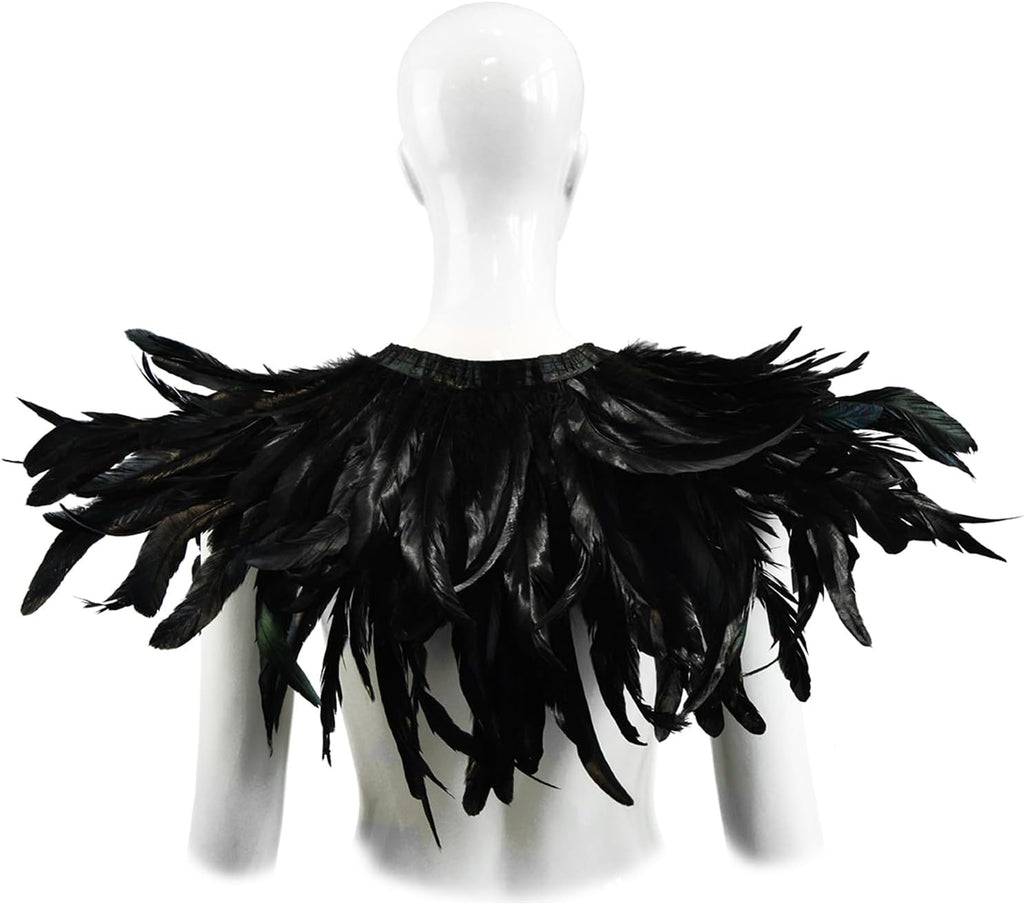Black Witch Feather Collar Crow Shawl Costume Halloween Swan Wings Accessories Cape for Women