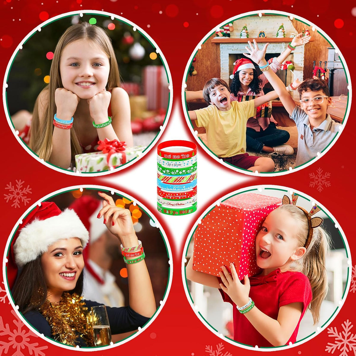 64Pcs Christmas Silicone Bracelets Christmas Party Favors Stocking Stuffers