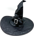 JXITON Halloween Witch Hat Black Costume Witches Hats with Buckle Faux Leather Witch Hat for Women Men Witch Wizard Costume Cosplay Party Supply