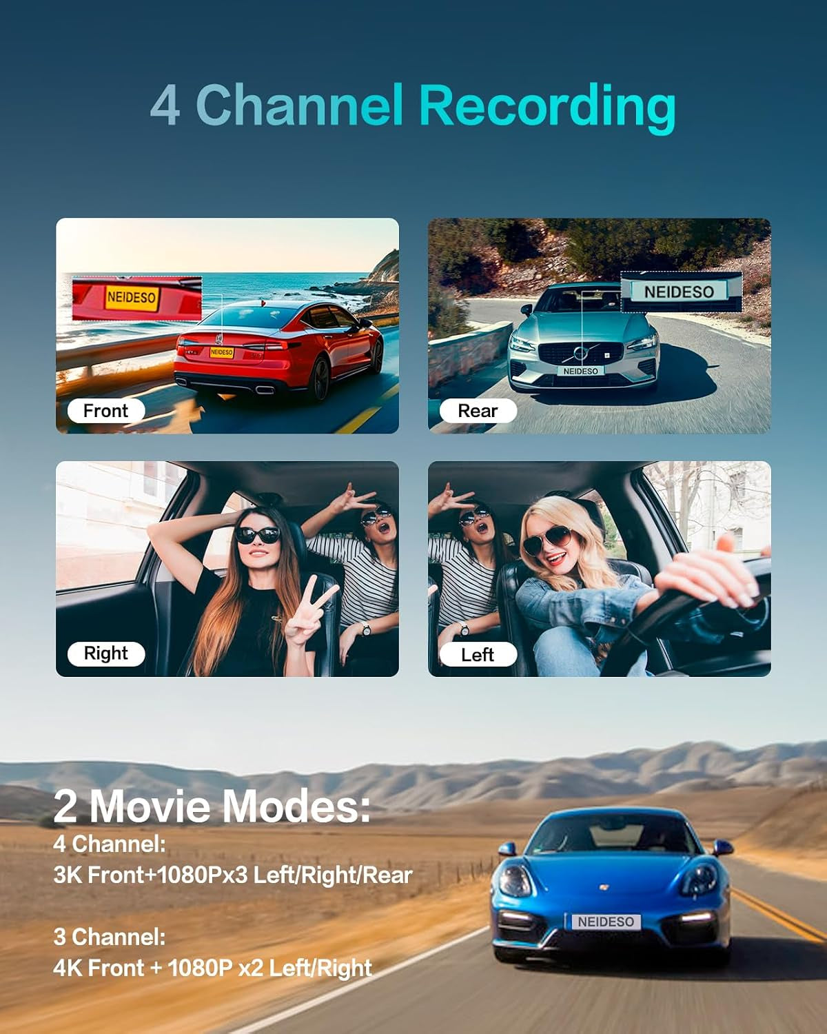 360° View 4K 2160P Dash Cam Front and Rear, 4 Channel Dash Camera for Cars, AI Fatigue Driving Monitor, 5G Wifi GPS, 8 IR Lamps Night Vision, Free 64G Card Included, 24H Parking Mode, N700Pro