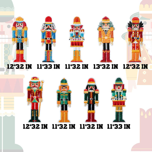 9 Pcs Christmas Nutcracker Iron on Patches Colorful Soldier Figures Sew on Embroidered Applique Repair Patch DIY Crafts Gifts for Xmas Winter Holiday Birthday New Year Eve Clothing Backpack Hat