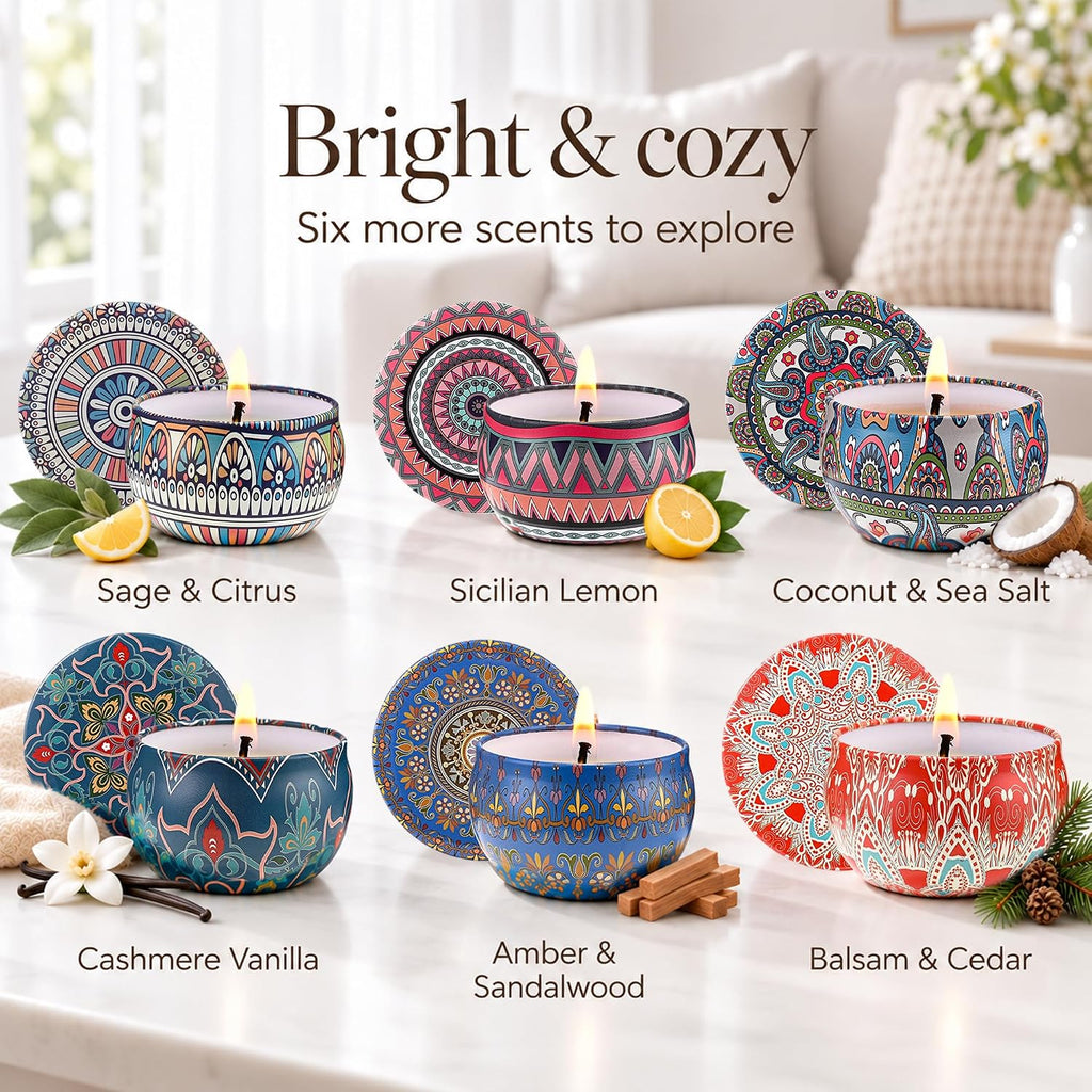 Painted Garden Scented Candles Gift Set for Women, 12 Pack