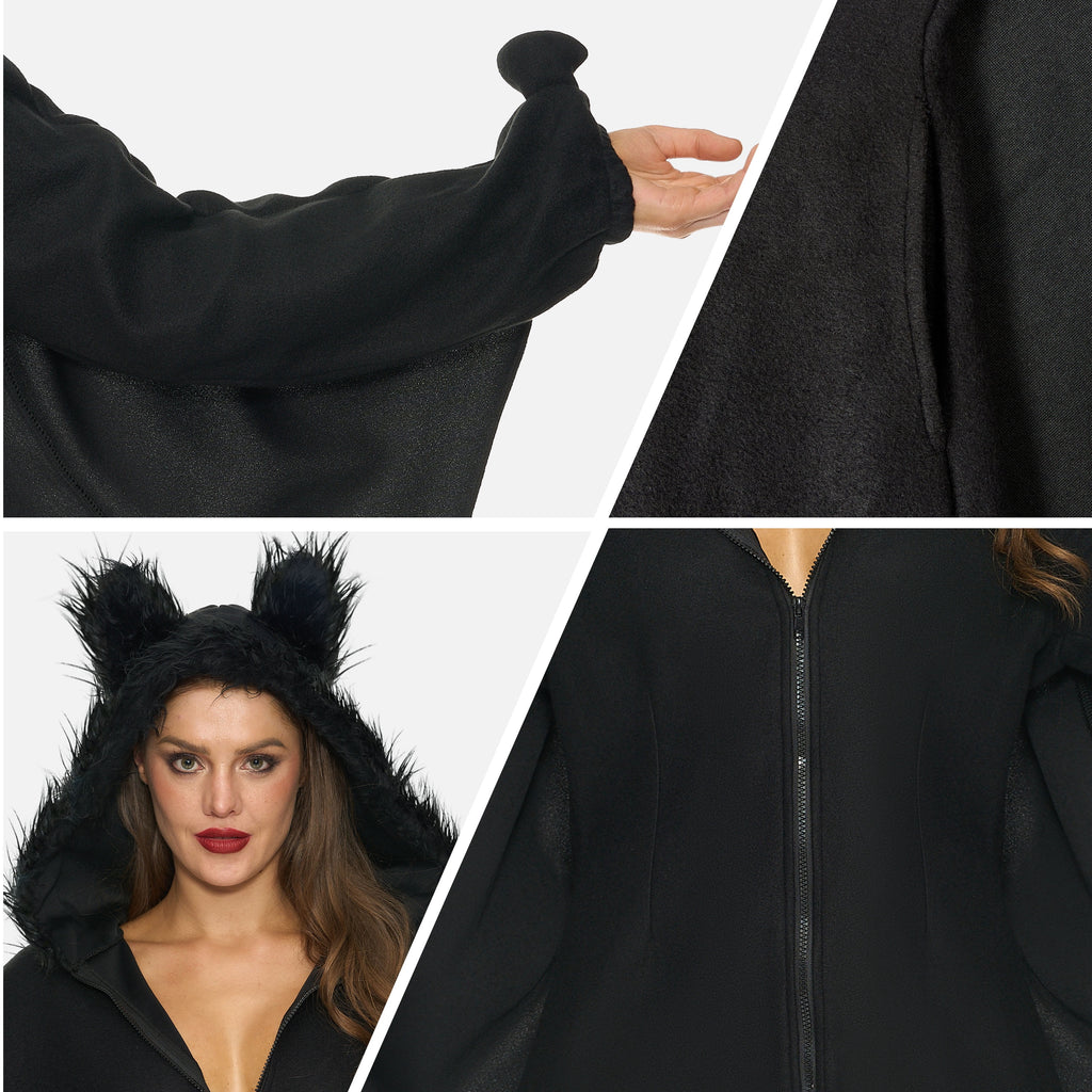 Women‘S Black Bat Costume with Attached Ears for Halloween Party Cosplay and Themed Dress Up