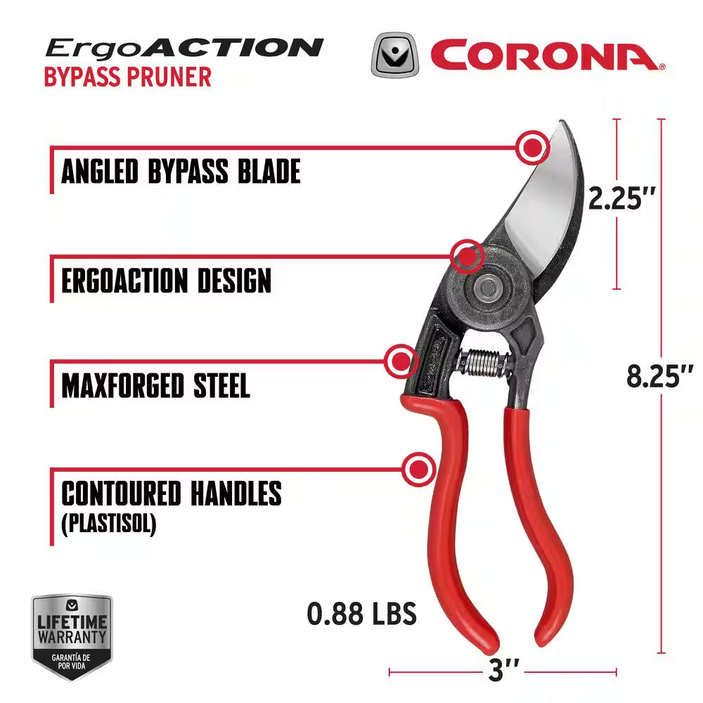 Ergoaction 2.875 In. High Carbon Steel Blade with Full Steel Core Handles Bypass Hand Pruner