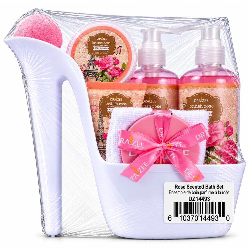 Heel Shoe Spa Gift Basket for Women, 8 Pc British Rose Scented