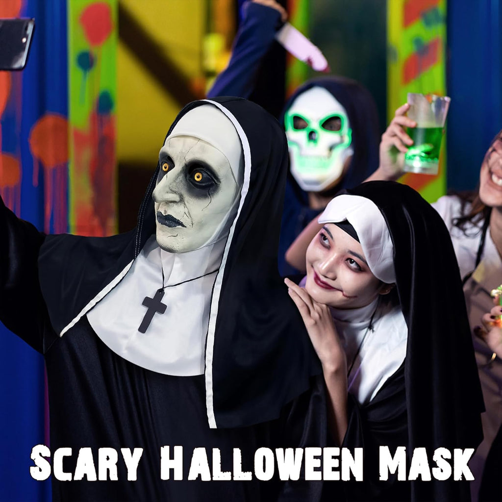 Scary Nun Mask Halloween Mask Nun Costume Creepy Latex Mask for Women Adults for Cosplay Costume Props