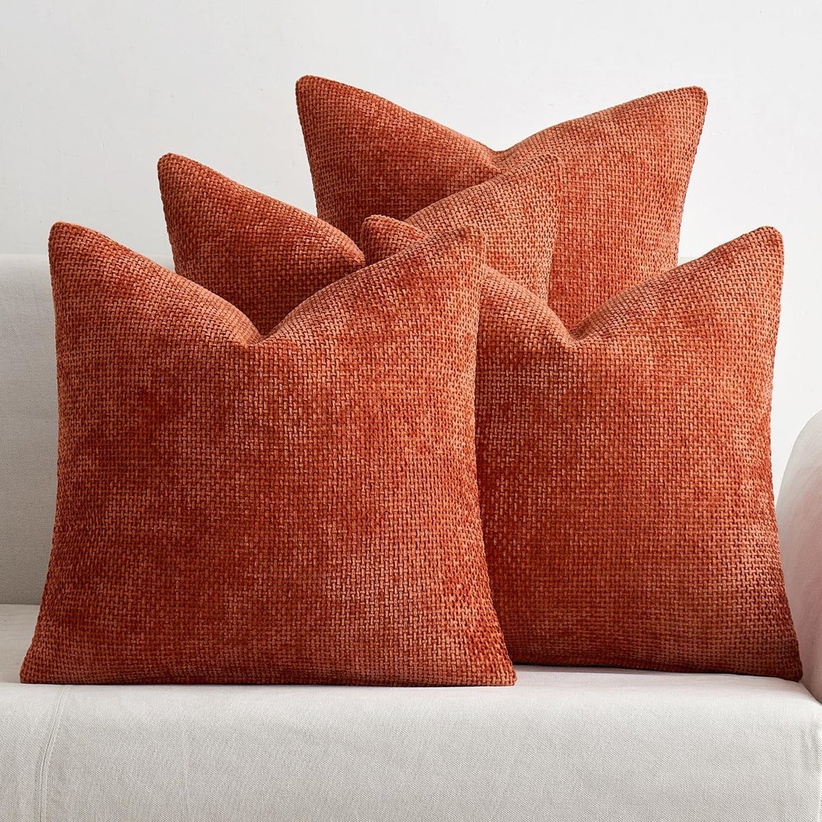 Decorative Chenille Fall Pillow Covers Burnt Orange 16X16 Pack of 4