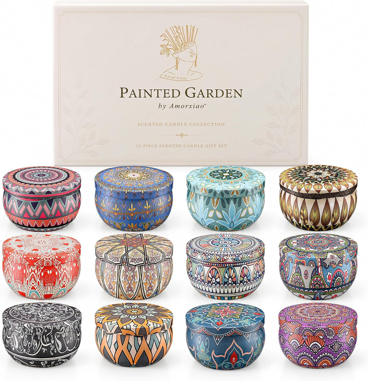 Painted Garden Scented Candles Gift Set for Women, 12 Pack