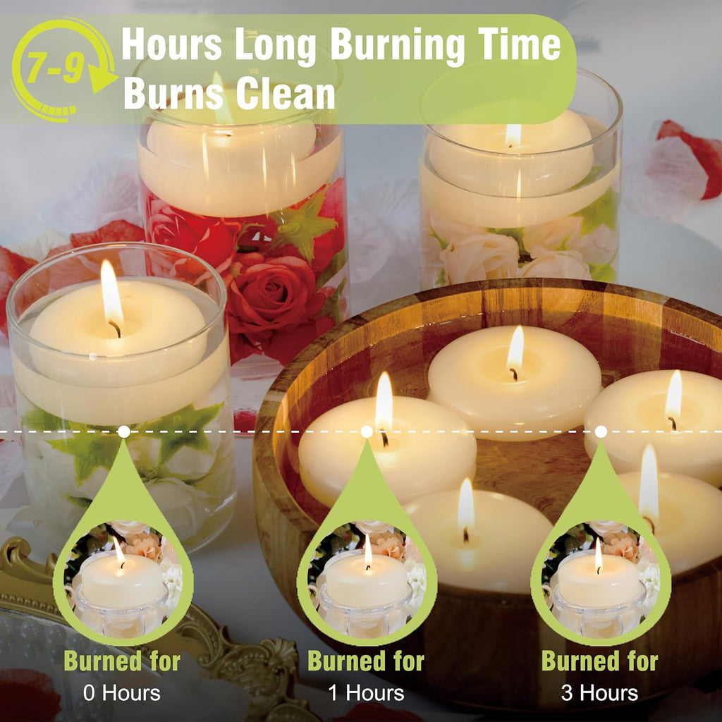 Ivory Floating Candles 3-Inch - 12 Pack Water Floating Candle Long Burning Candle Set Unscented Candles Floating for Centerpieces Wedding Dinner Thanksgiving Party Home Decor