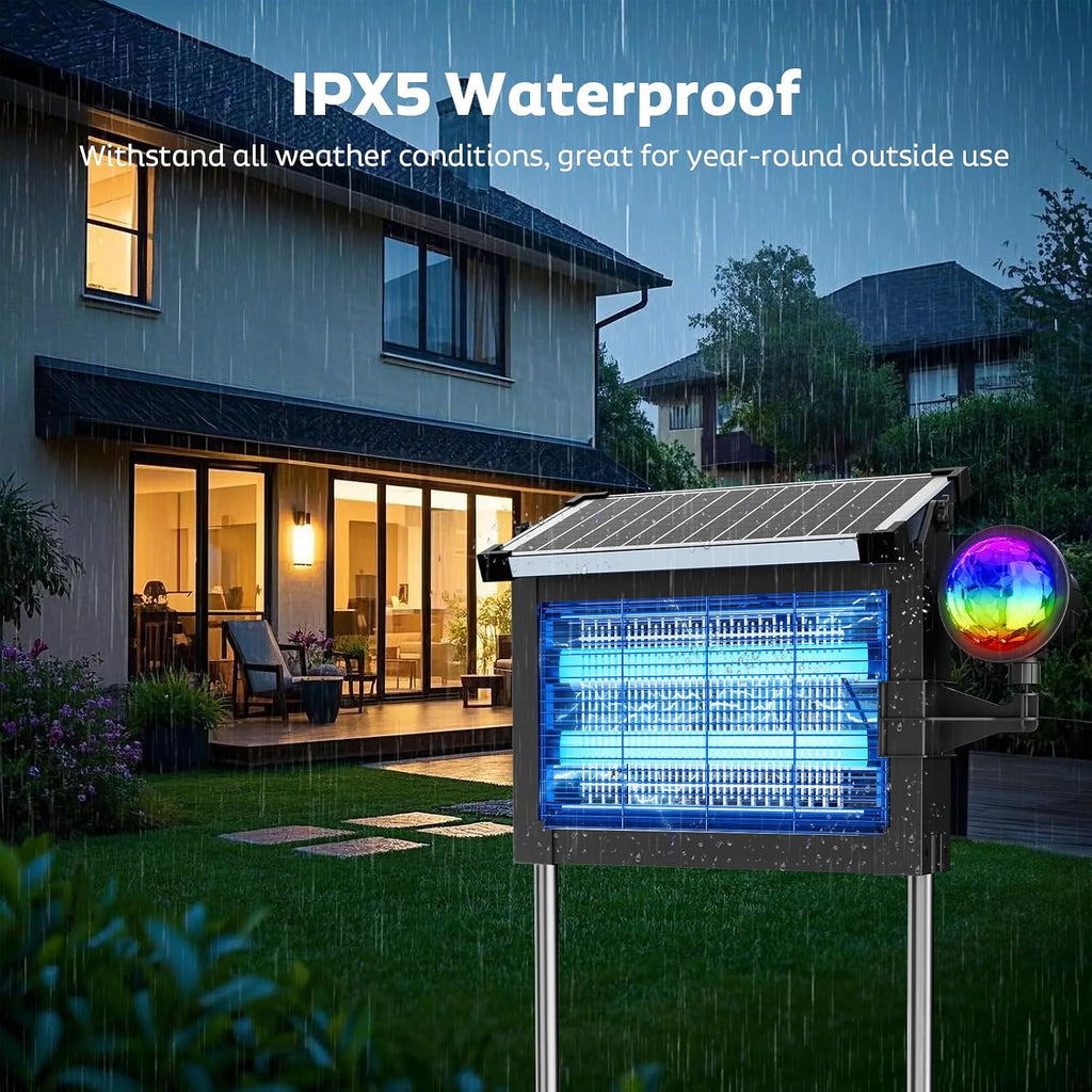 Solar Bug Zapper Outdoor, 4500V Fly Zapper with Projector Lights