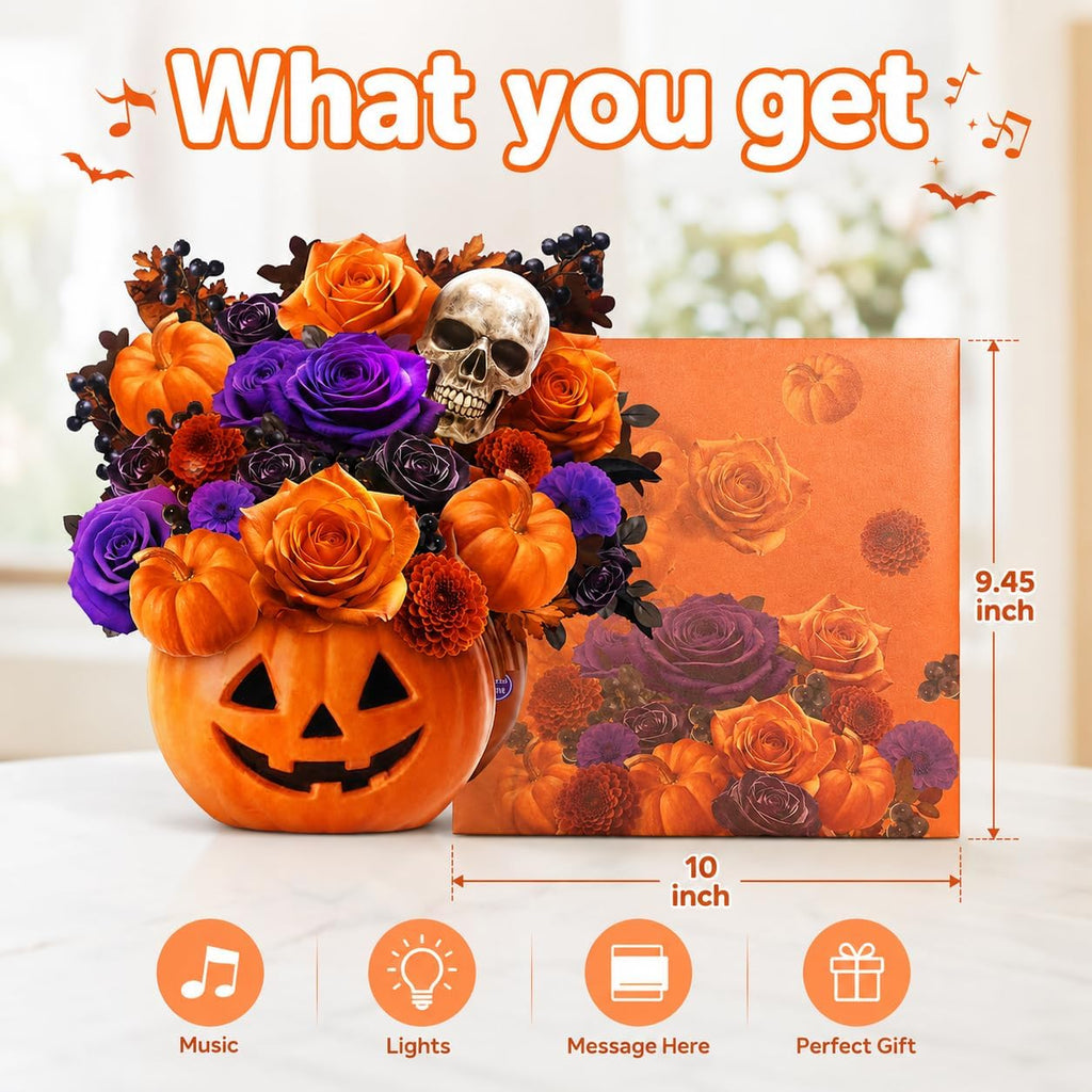 Halloween Bouquet Card with Music and Lights, Halloween Card with Skeleton, Halloween Gifts for Men, Women, Spooky Musical Greeting Card