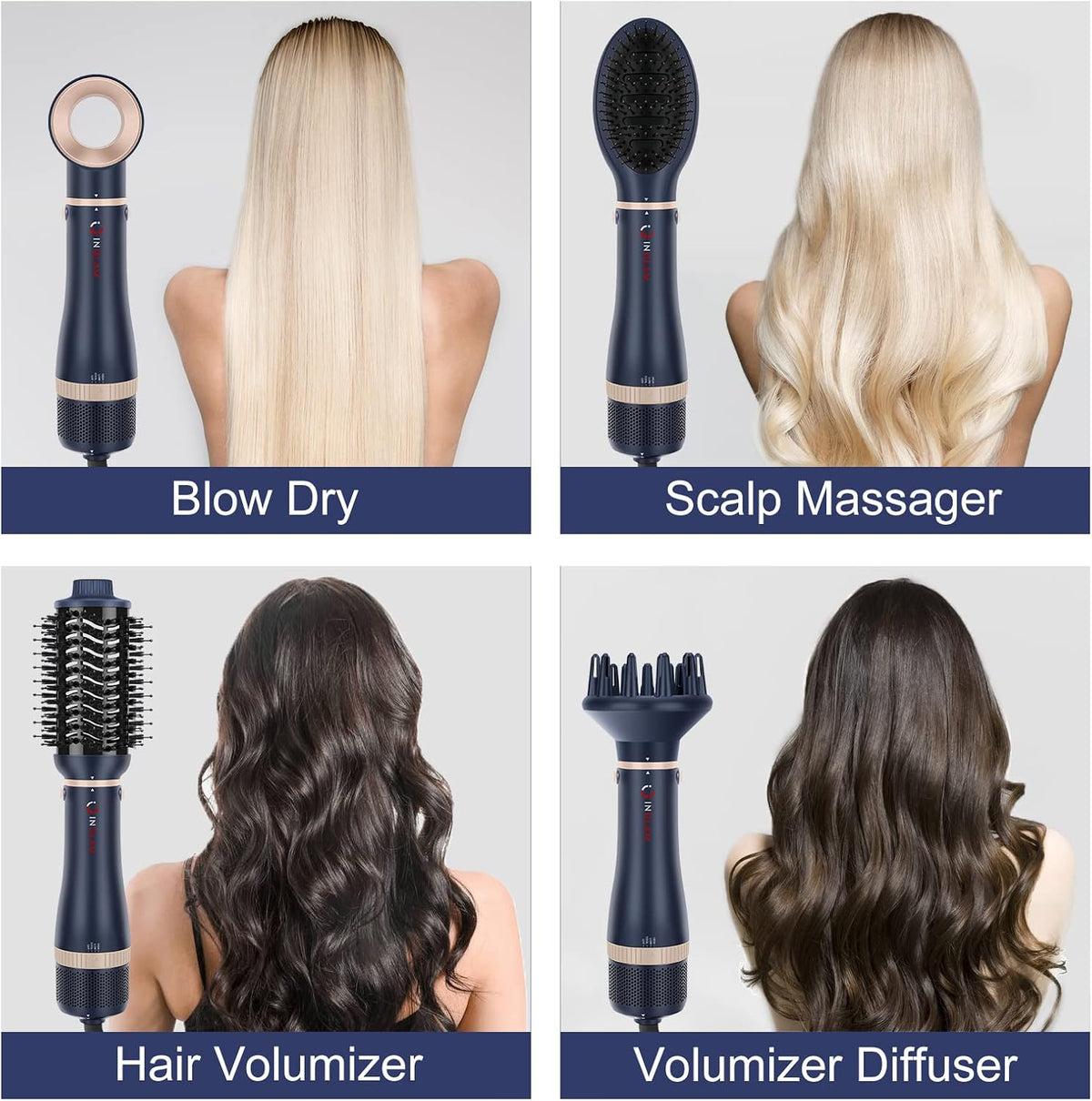 Hair Dryer Brush Set, Interchangeable 4-In-1 Blowout Brush Kit