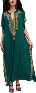 Kaftan Dresses for Women Embroidered Short Sleeve V-Neck plus Size Caftan Bikini Swimsuit Cover-Up Long Beach Dress