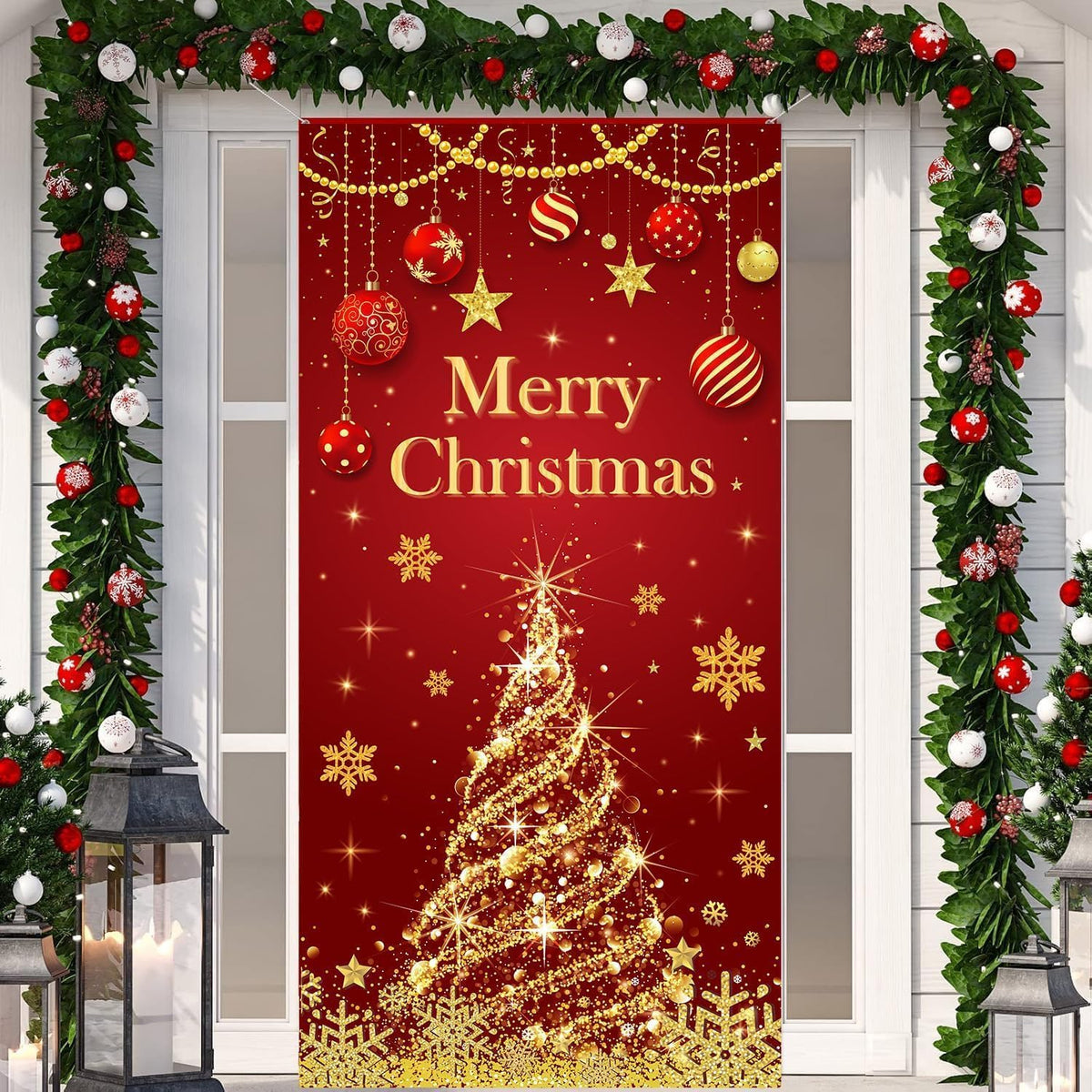Christmas Tree Door Cover Christmas Door Decorations Christmas Door Banner Front Door Christmas Decorations Christmas Proch Sign for Christmas Holiday Decorations