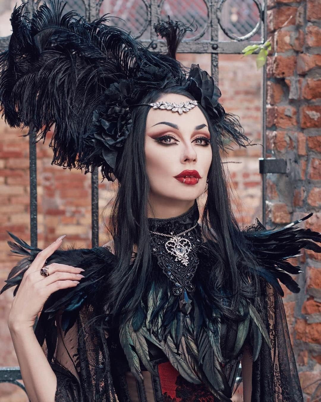 Black Witch Feather Collar Crow Shawl Costume Halloween Swan Wings Accessories Cape for Women