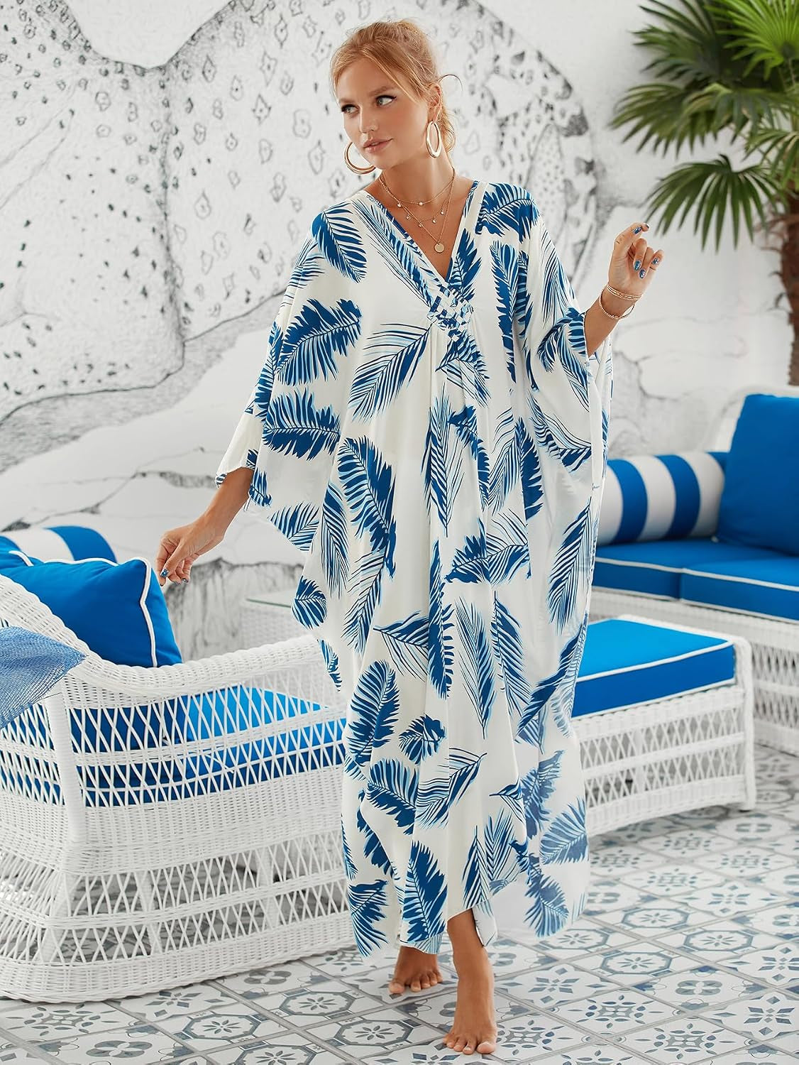 Women Animal Print Kaftan Dresses plus Size Swimsuit Coverup Summer Bathing Suit Caftan Loungewear Beach Dress