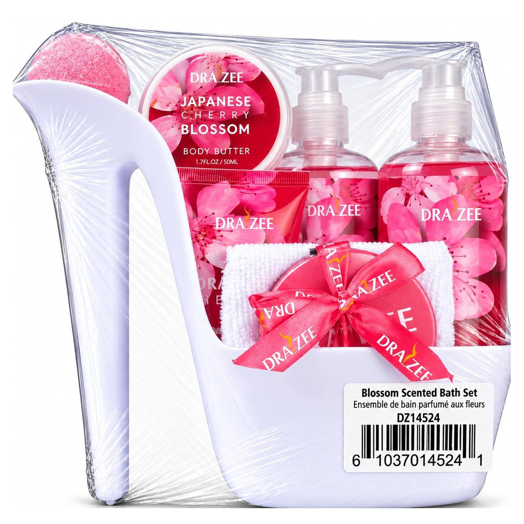 Heel Shoe Spa Gift Basket for Women, 8 Pc Cherry Blossom Scented