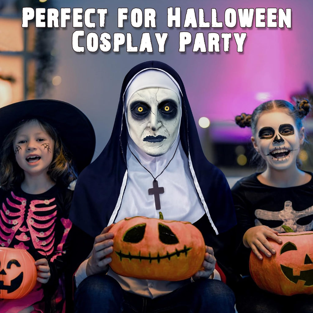 Scary Nun Mask Halloween Mask Nun Costume Creepy Latex Mask for Women Adults for Cosplay Costume Props