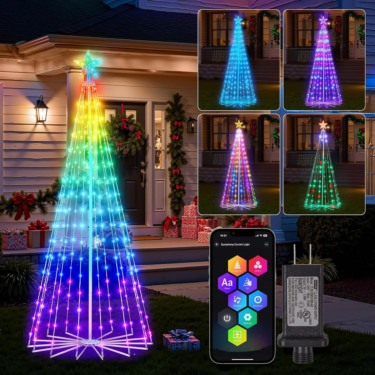 Smart Christmas Cone Tree LED Light, 6Ft 265LED Music Sync with APP Control