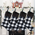 Christmas Stockings- 4 Pack 18" Black White Buffalo Plaid Christmas Stockings with Plush Faux Fur Cuff, Classic Large Christmas Stockings Decorations for Family Christmas Holiday Party Decor