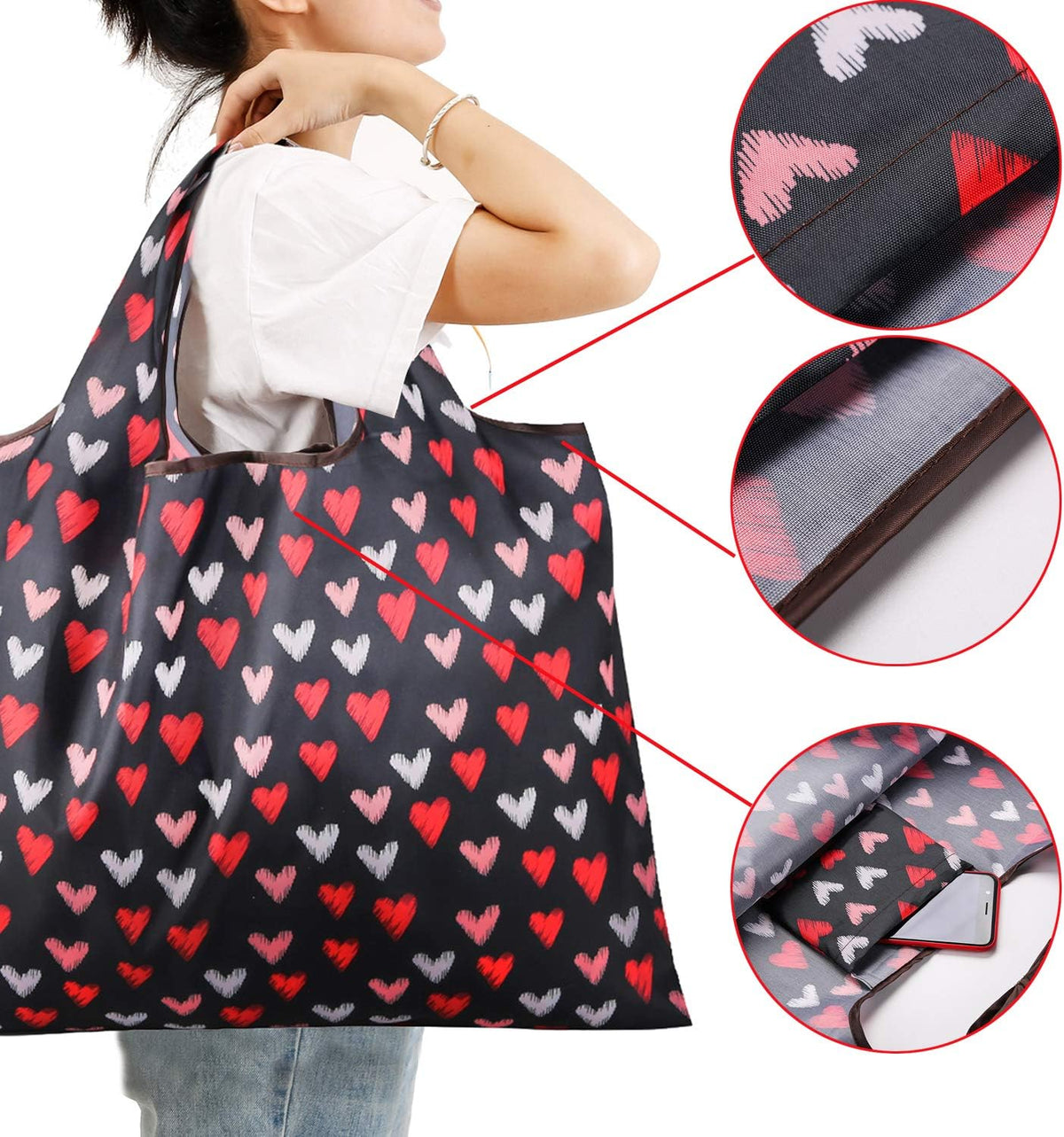 Reusable Grocery Bag, 2 Packs Large Washable