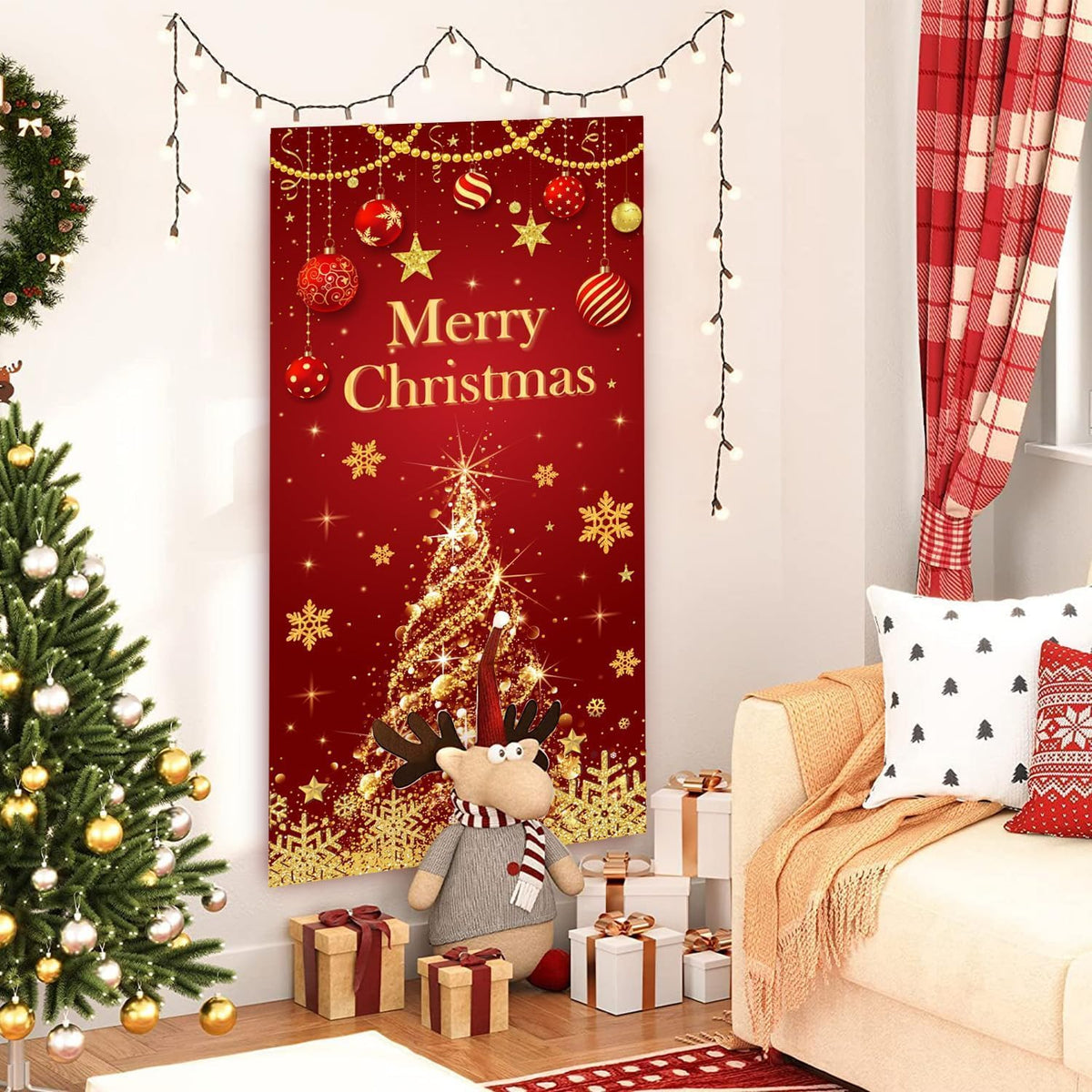 Christmas Tree Door Cover Christmas Door Decorations Christmas Door Banner Front Door Christmas Decorations Christmas Proch Sign for Christmas Holiday Decorations