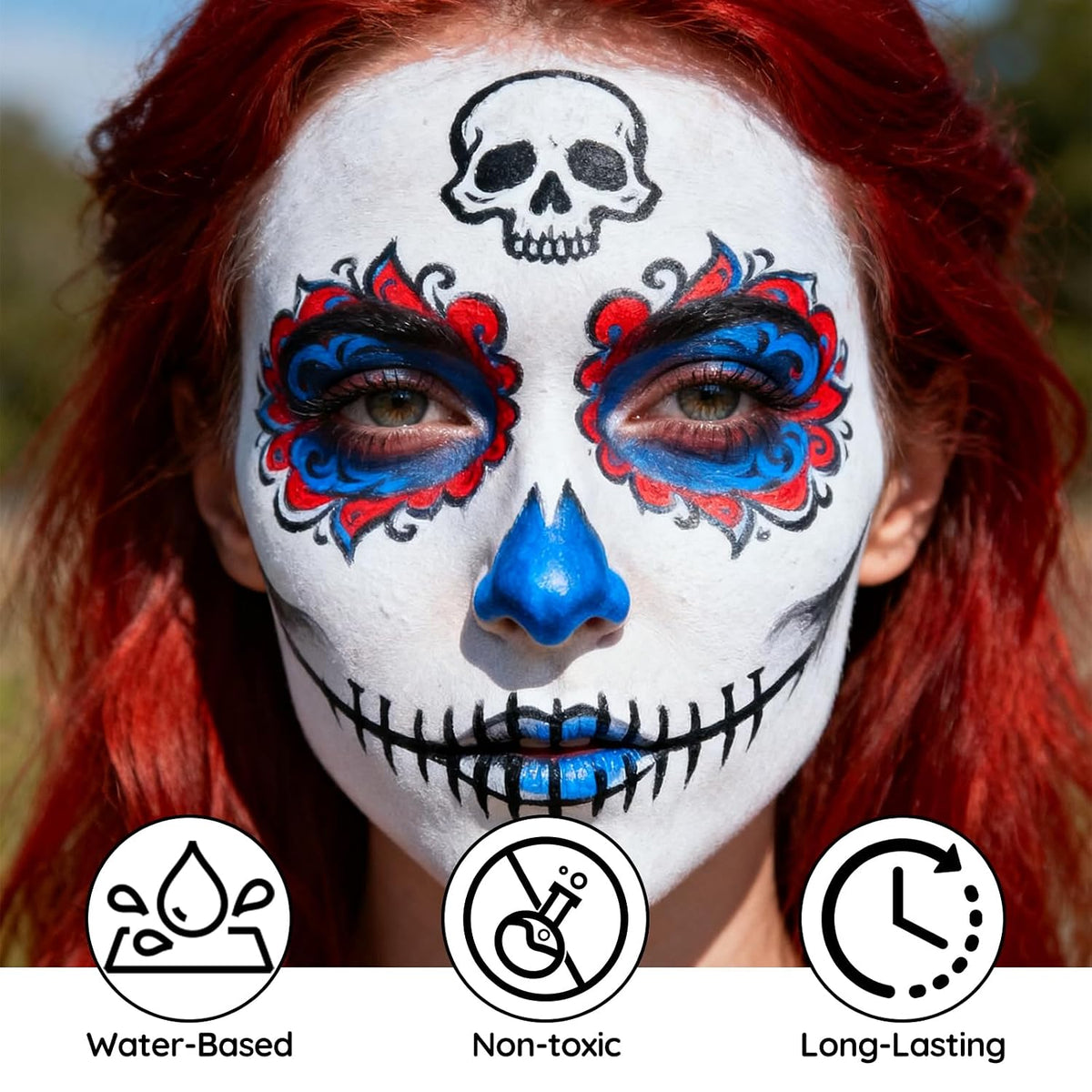 Red White Blue Face Paint, Halloween, Independence Day Body Paint