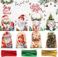 200PCS Christmas Cellophane Treat Bags, Xmas Clear Cello Gift Bags Candy Goodies Bags with Twsit for Christmas Holiday Party Favors